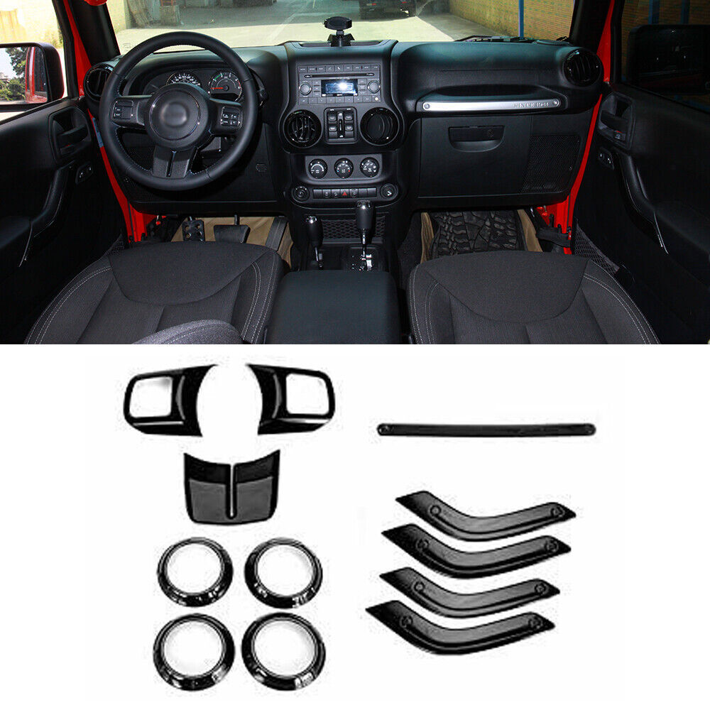 For Jeep Wrangler JK JKU 4dr 2011-2018 Black Interior Dashboard Cover Trim 12pcs