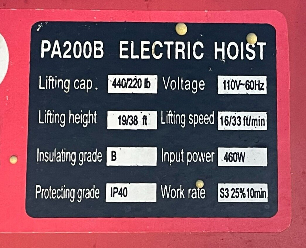 UL PA200B ELECTRIC HOIST
