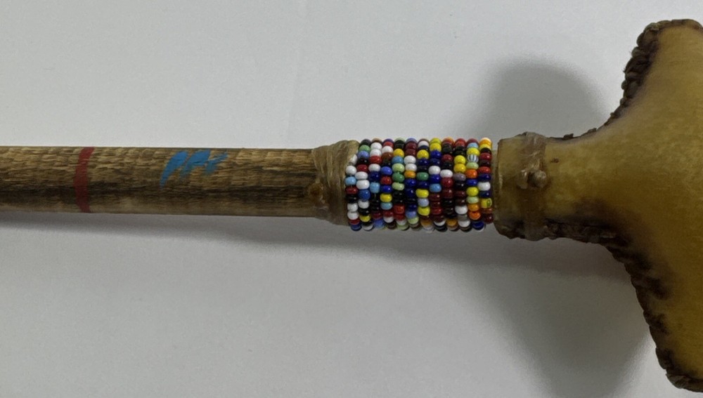 Rawhide Percussion Rattle with Beaded Handle - Turtle
