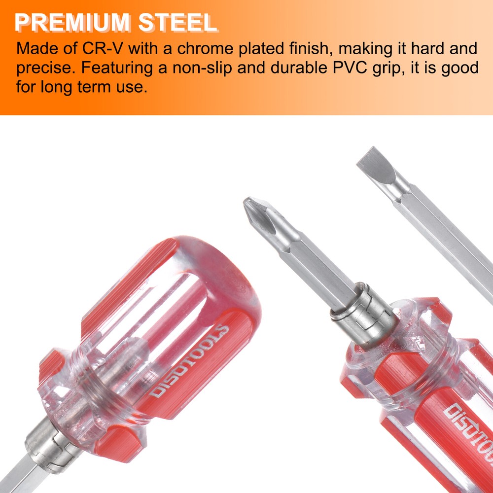 2pcs 2 in 1 Short Screwdriver Stubby Magnetic Phillips & Flat Head, Red