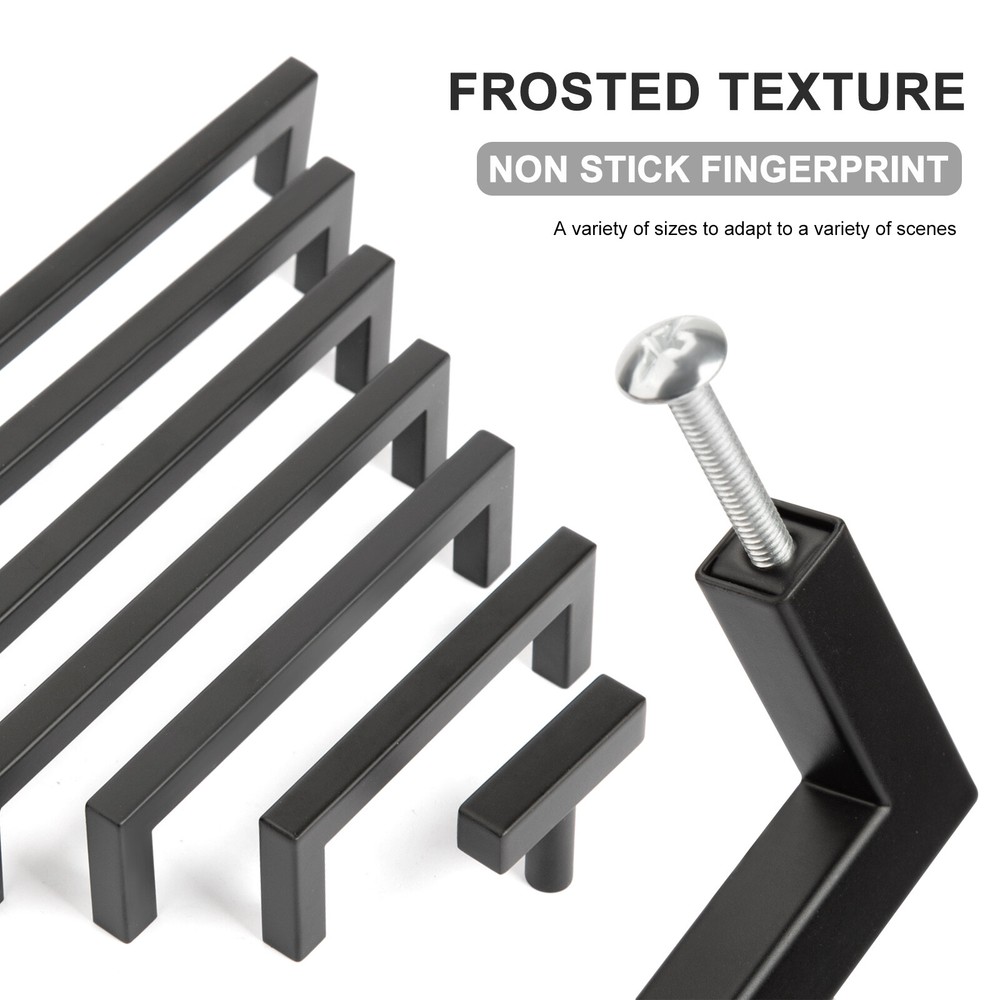 20 Pack Solid Square Bar Cabinet Handle Matte Black Cupboard Pulls for Kitchen