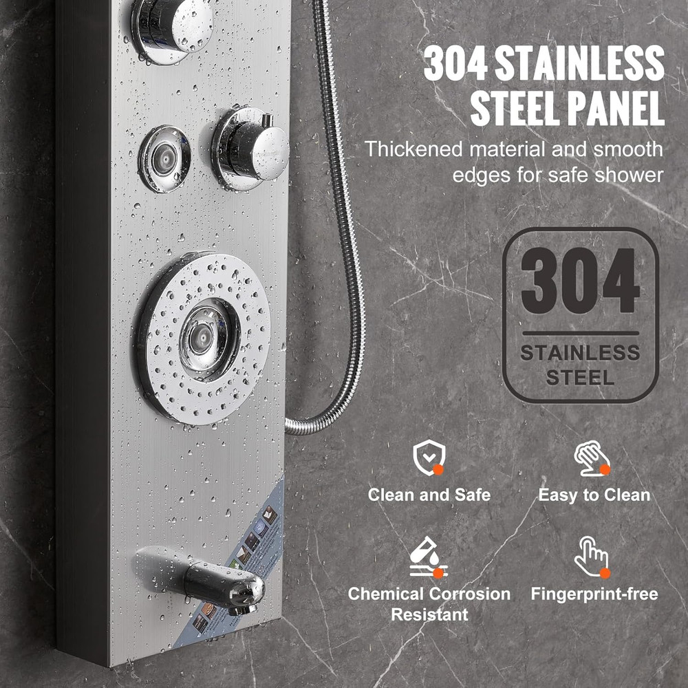 Shower Panel Tower System, 6 Shower Modes, LED & Display Shower Panel, Rainfall,