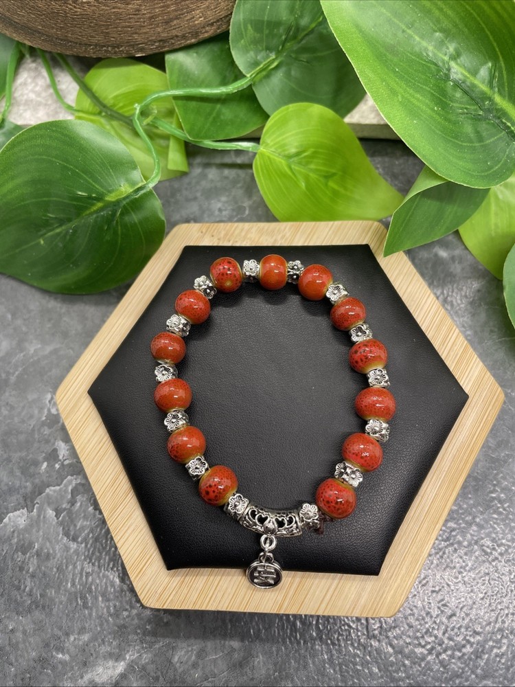 Handmade Ceramic Bead Beaded Stackable 6” Plus Stretch Bracelet New B245