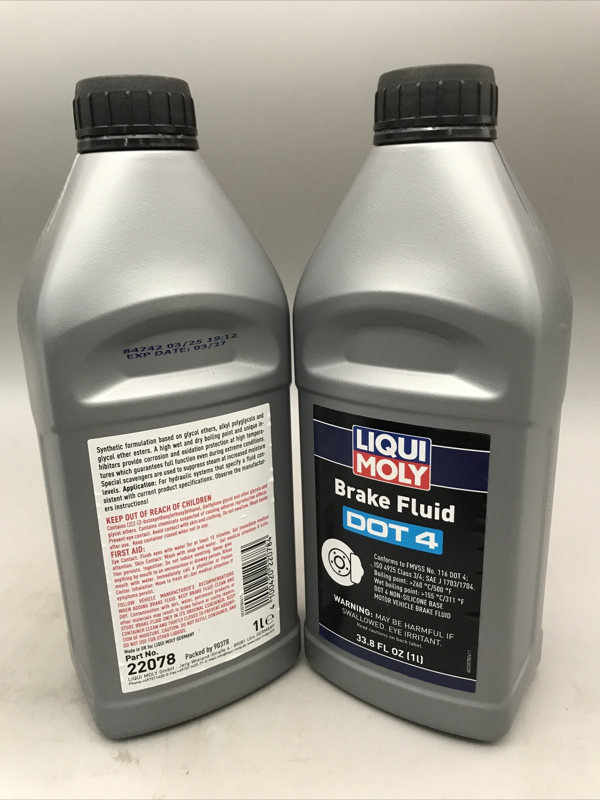 2 Pack LIQUI MOLY Brake Fluid DOT 4 33.8oz 1Lt Each New