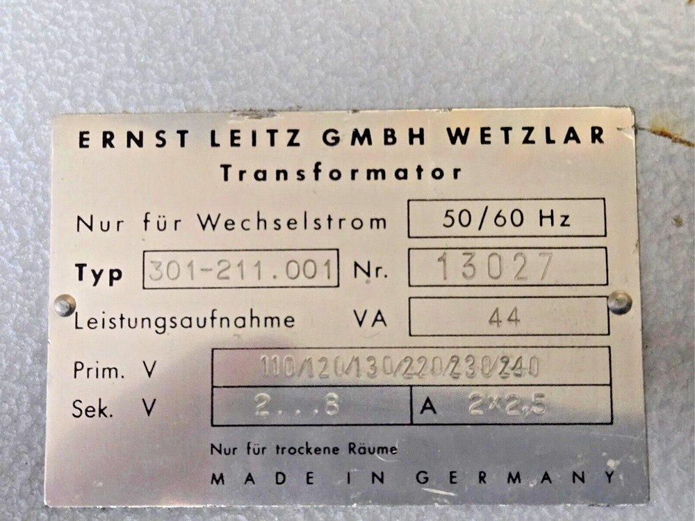 Leitz Wetzlar Microscope Transformer 301-211.001 Power Supply Module Unit TESTED