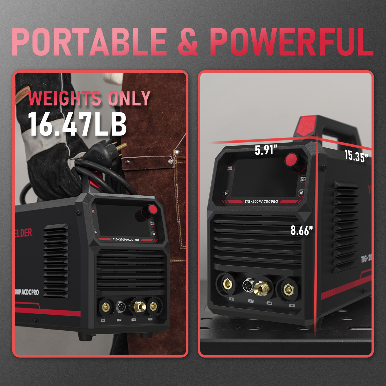 200A AC/DC 110/220V Aluminum Tig Welder with Pulse, Digital Inverter STICK/TIG