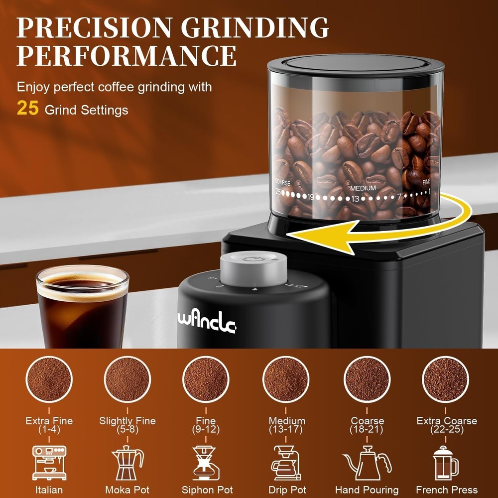 Conical Burr Coffee Grinder Electric - 200W Compact Automatic Coffee Bean Grinde