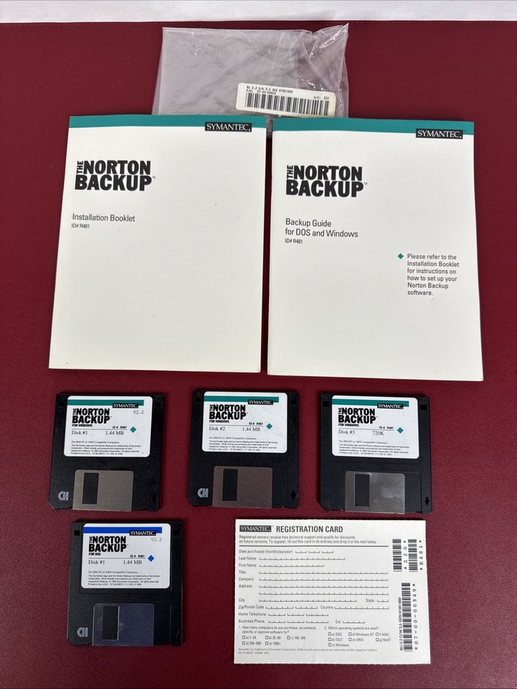 Symantec Norton Backup for Wndows DOS IBM Software 3.5" Disk