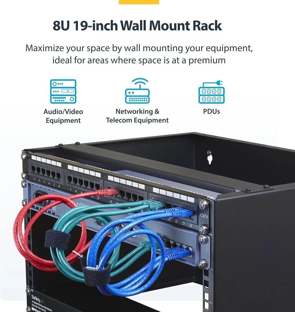 Robust Wall Mounted Patch Panel for Networking, 8U Design, Steel Construction