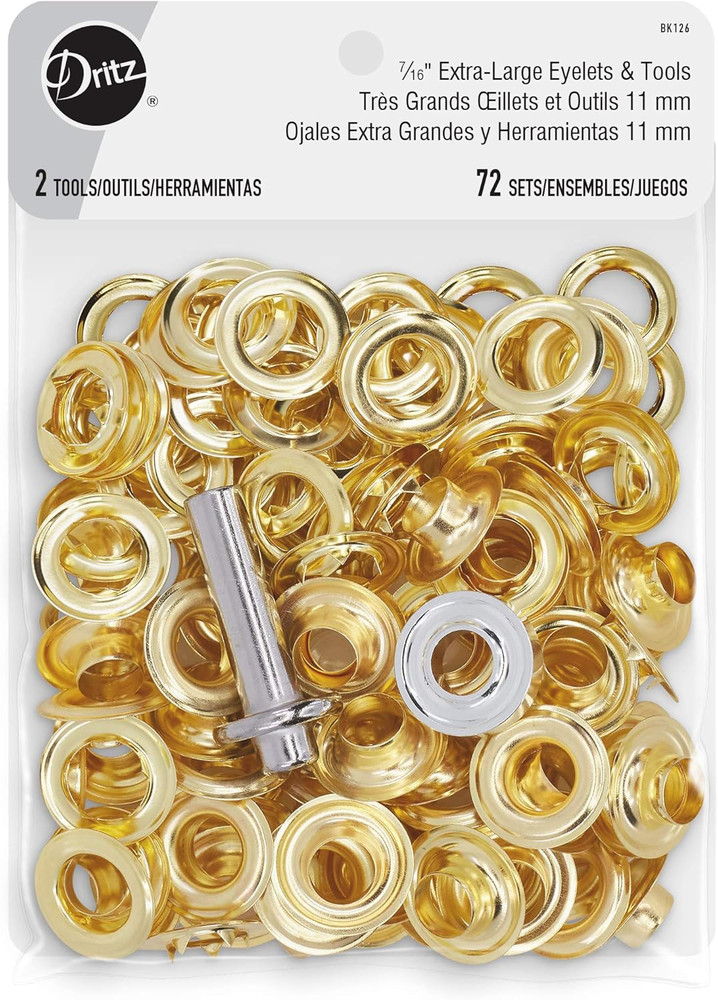 7/16" Extra-Large Eyelets with Tools, Gold, 72 Sets