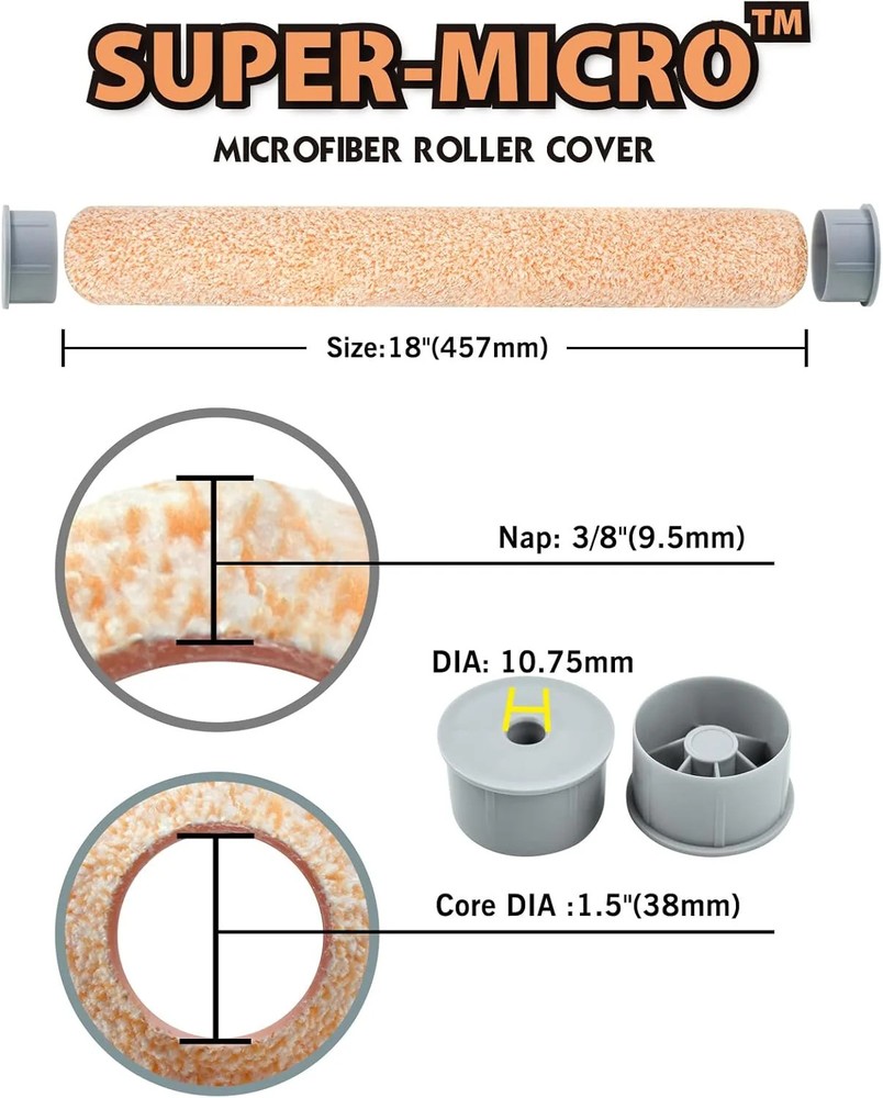 18 Inch Paint Roller Covers - 3/8" Nap 18" Microfiber Paint Roller Sl