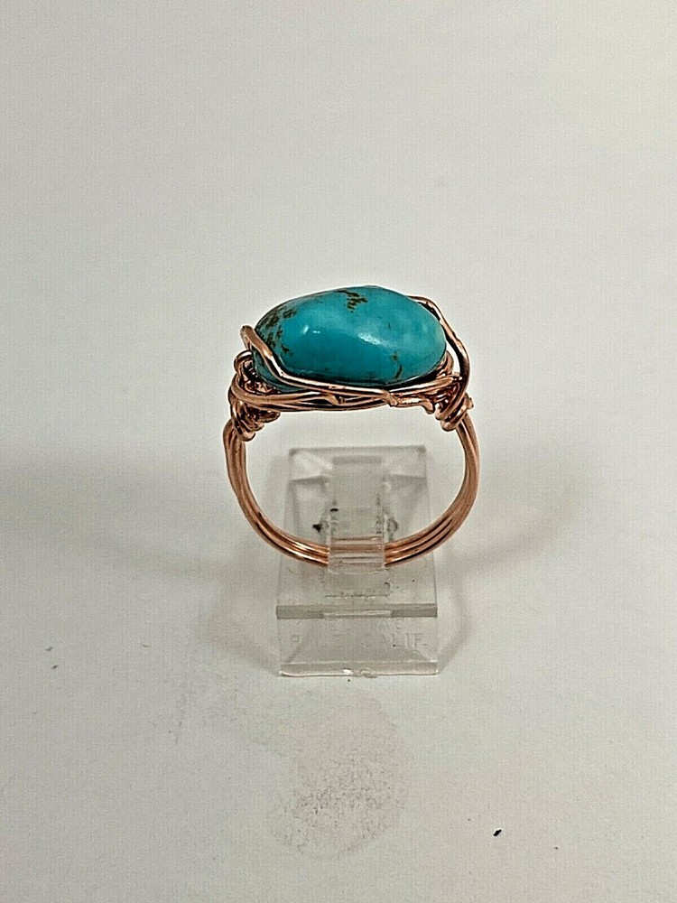 Handmade ~ Copper Wire Wrap ~ Turquoise Ring Size 8 #52