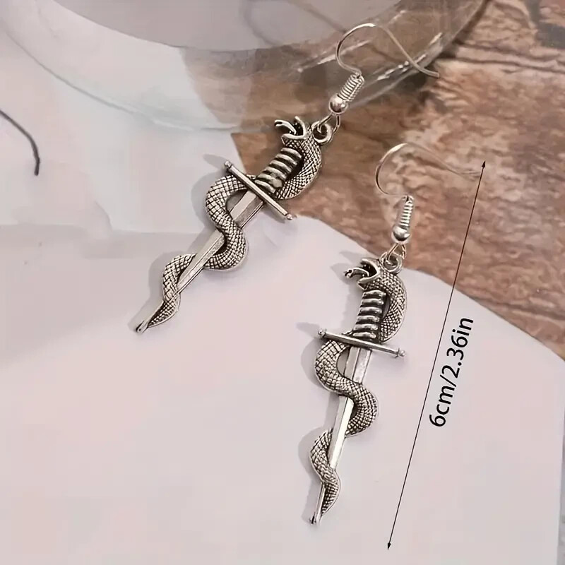 Gothic Snake Wrapped Sword Earrings