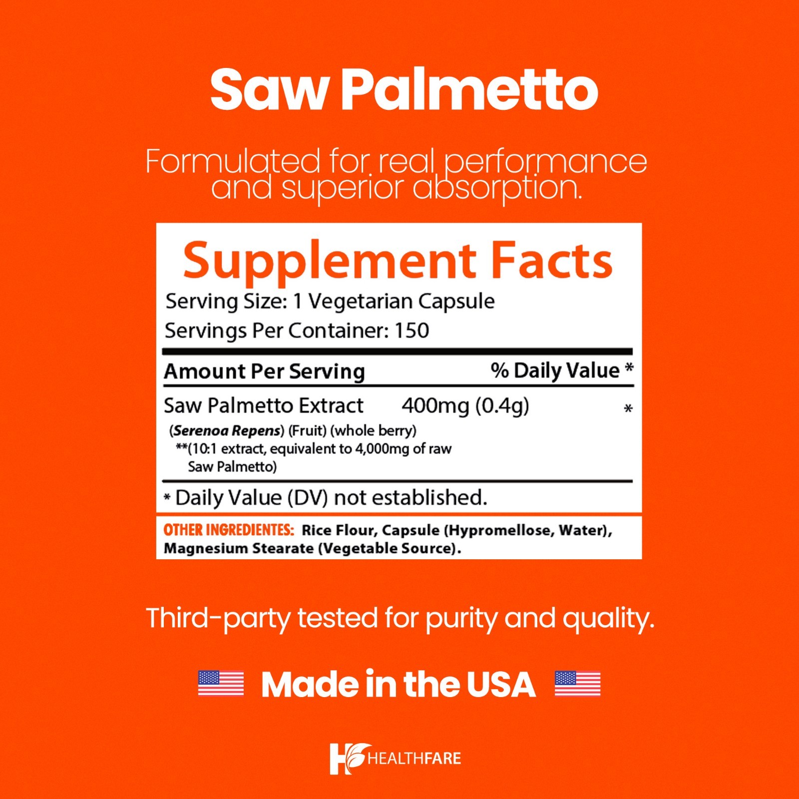 Healthfare Saw Palmetto Extract Capsules 4000mg Equivalent | 150 Capsules