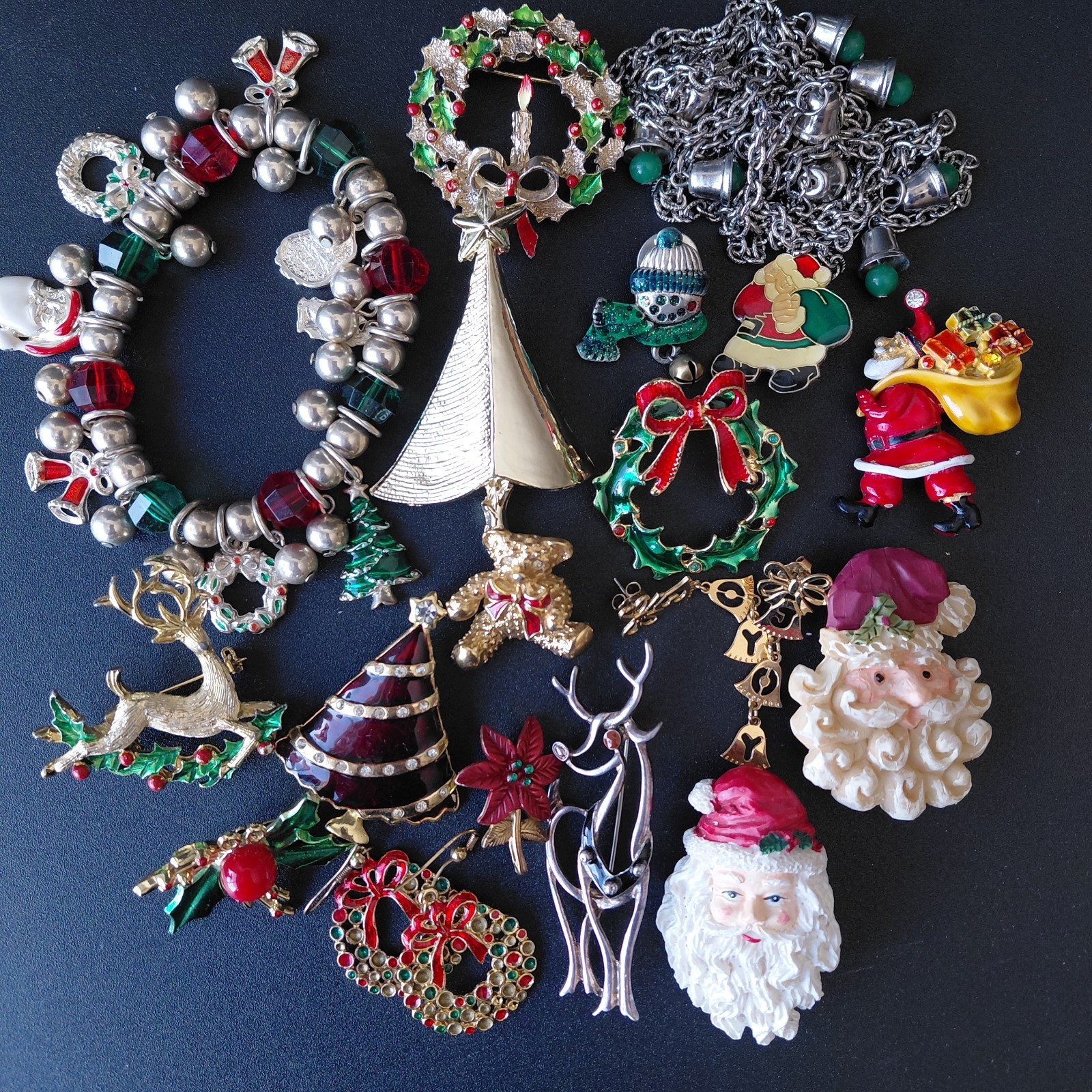 Lot Christmas Jewelry Craft Wear Vintage Pins Bracelet Necklace Earrings