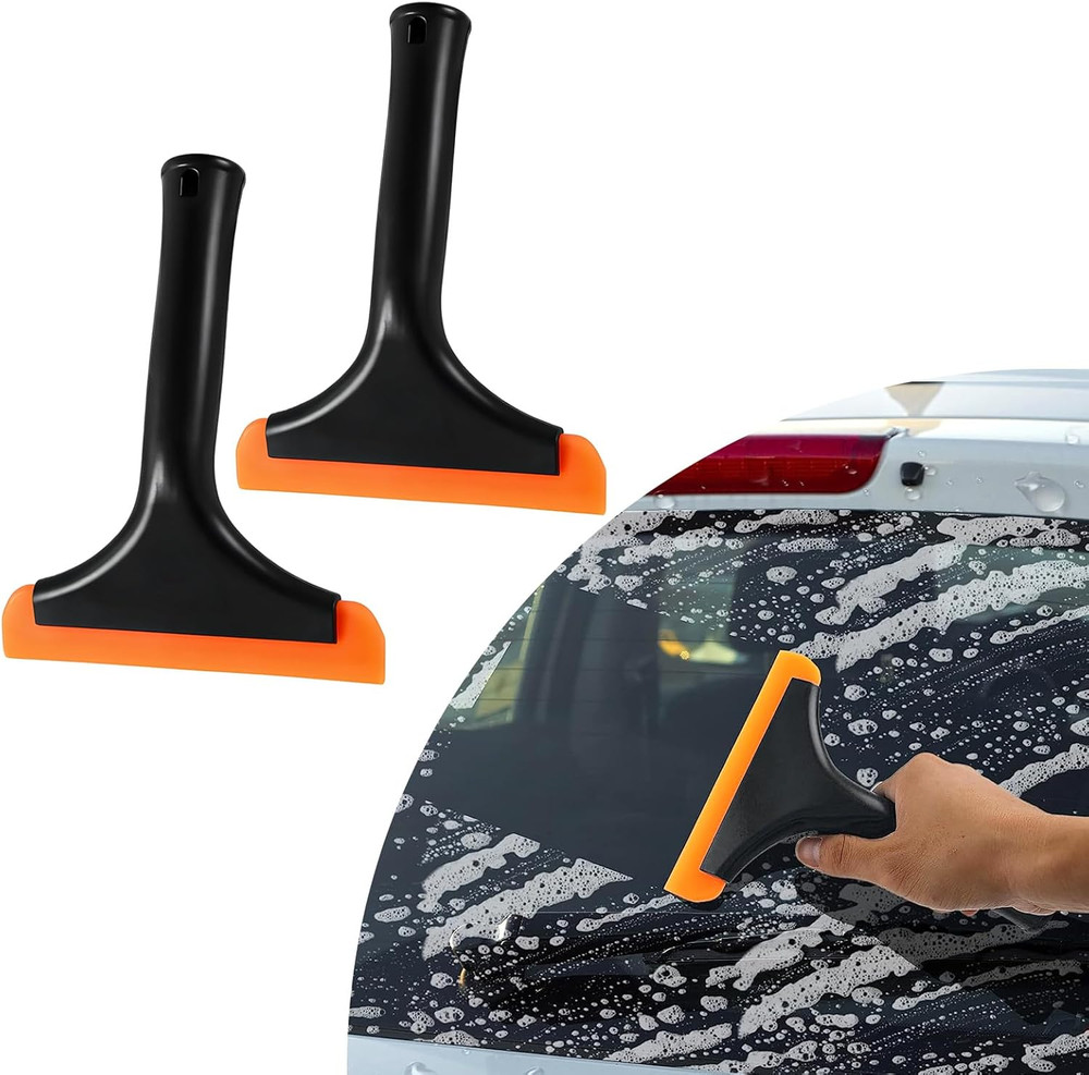 Small Silicone Window Squeegee Car Windshield Water Blade Squeegee (Black-2PCS)
