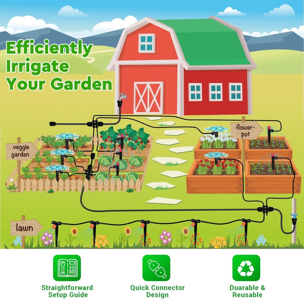 223FT Drip Irrigation Kit, Drip Irrigation System Kit with Adjustable Misting...