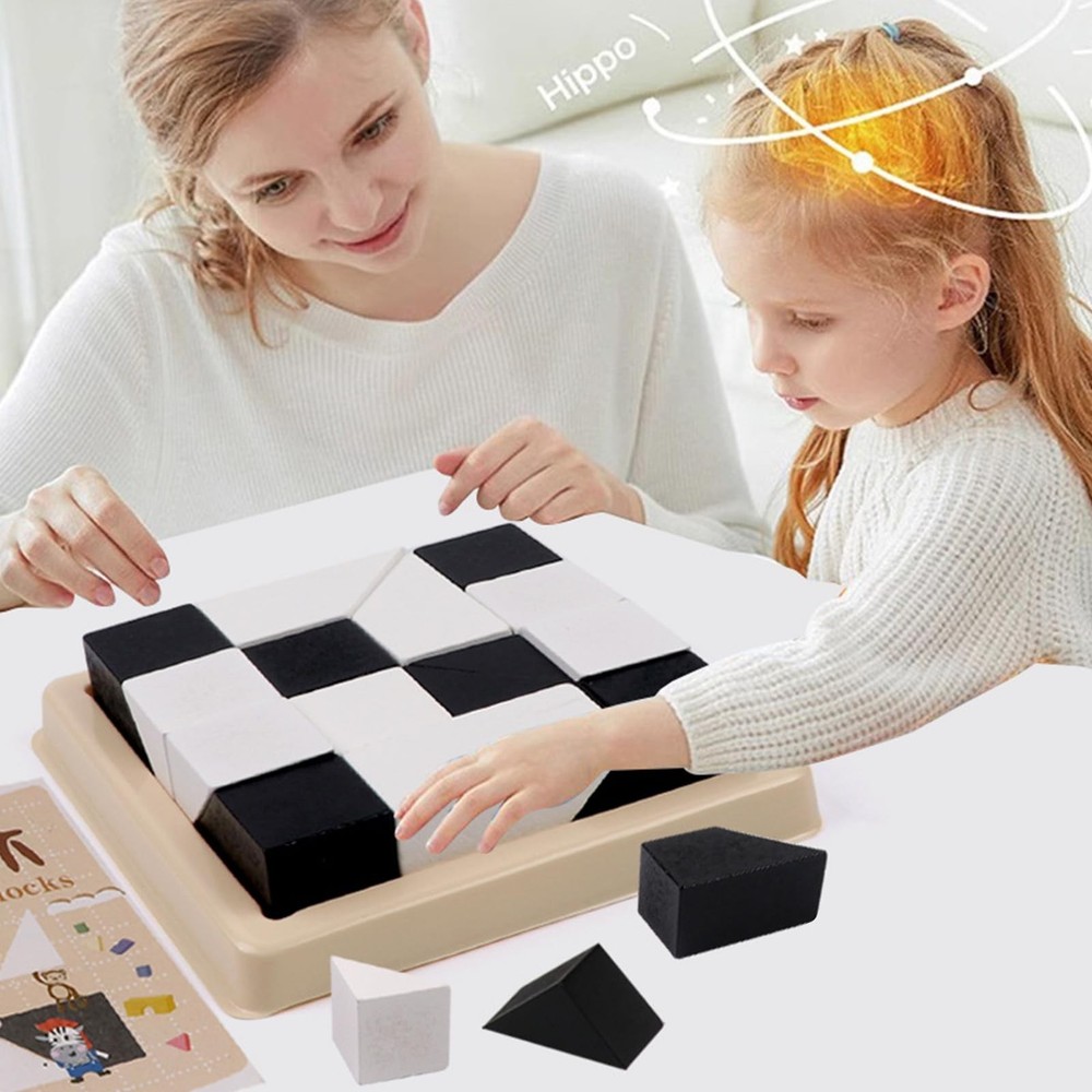 Block Puzzle, Plastic Cube Puzzle with Storage Tray Geometric Shape Pattern J...