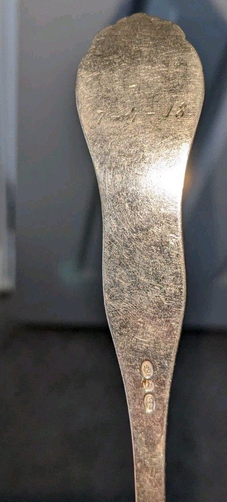 DAVID ANDERSEN ANTIQUE SILVER SERVING SPOON 8in Monogramed OLE Dated 7/04/1918