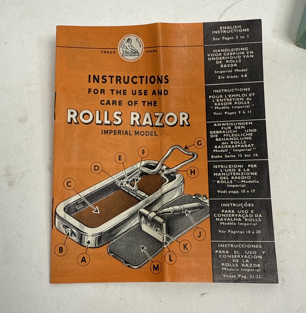 Vintage 1920s Rolls Razor-Blade Sharpener Tool-England-Beautiful Silver Case