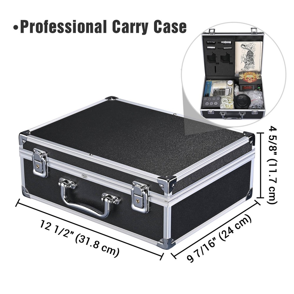 Complete Tattoo Starter Kit 4 Machine 40 Ink Power Supply Needle Grip Tip Case