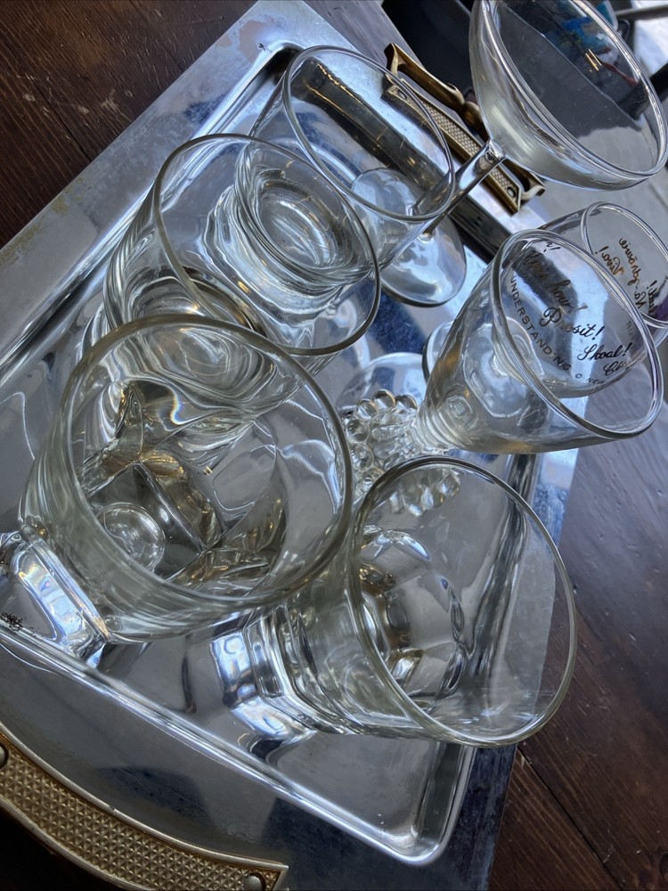 Bartender Cocktail Glasses Set With Tray Mixed Bar Glasses