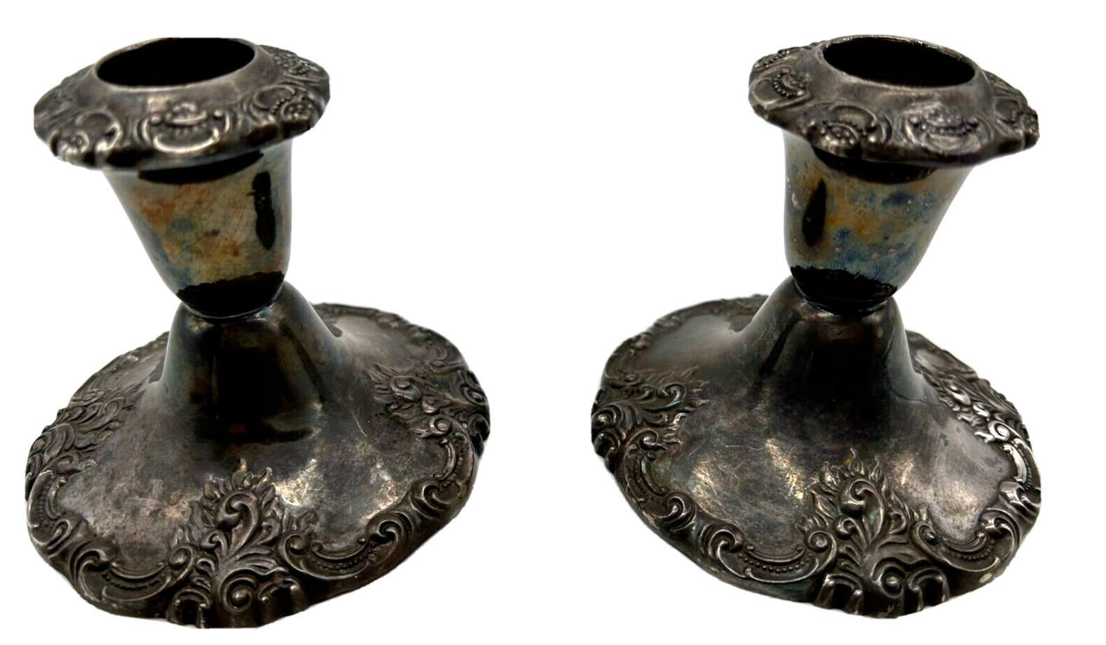 Wallace Baroque Pair of  Silver Weighted Candlesticks 750