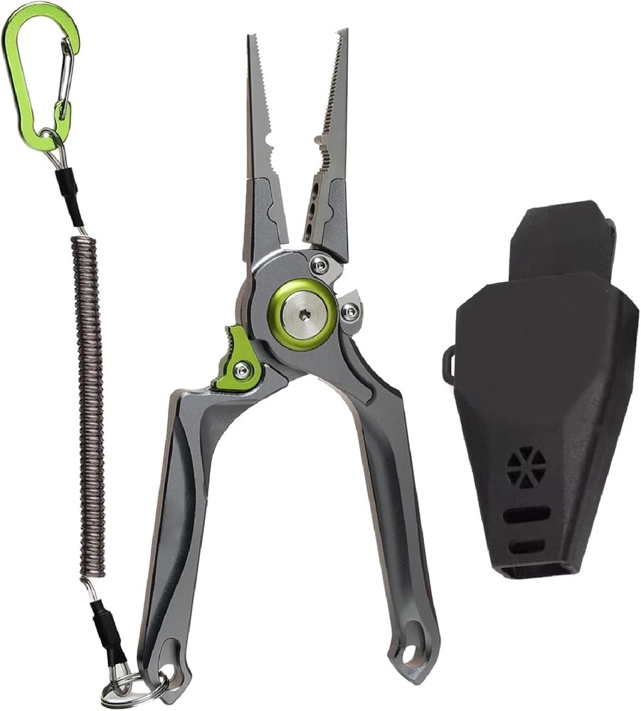 Multi-Function Fishing Pliers Tool Hook Remover Line Cutter Safety Lock, 8 Inch