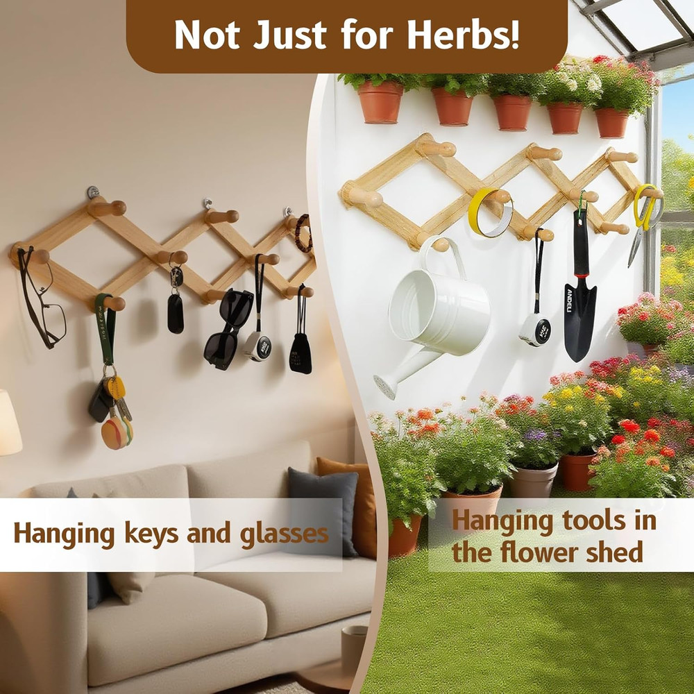 Rustic Adjustable Hanging Herb Drying Rack-Holds 10 Bouquets, Space-Saving Herb