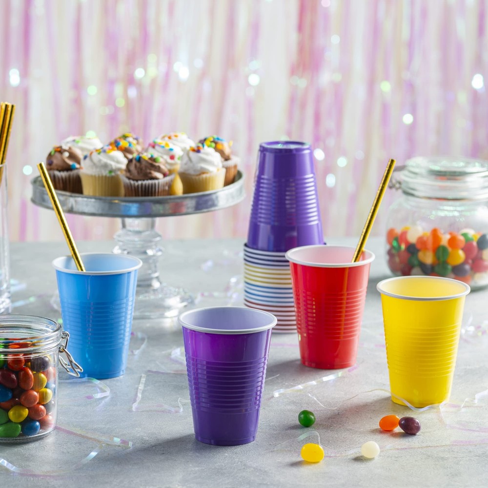 Comfy Package [9 oz. - 50 Count Plastic Party Cups Disposable - Assorted Colors