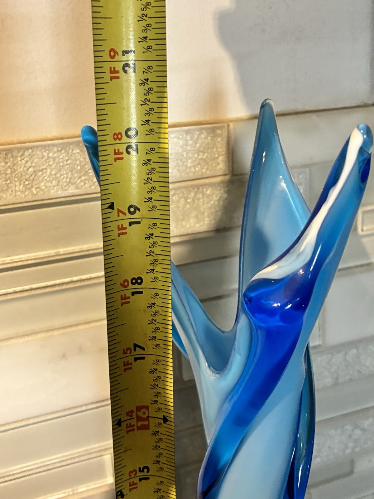 VTG TALL MURANO EMPOLI ALROSE BLUE GLASS VASE CRISTALLERIA FRATELLI BETTI 20”