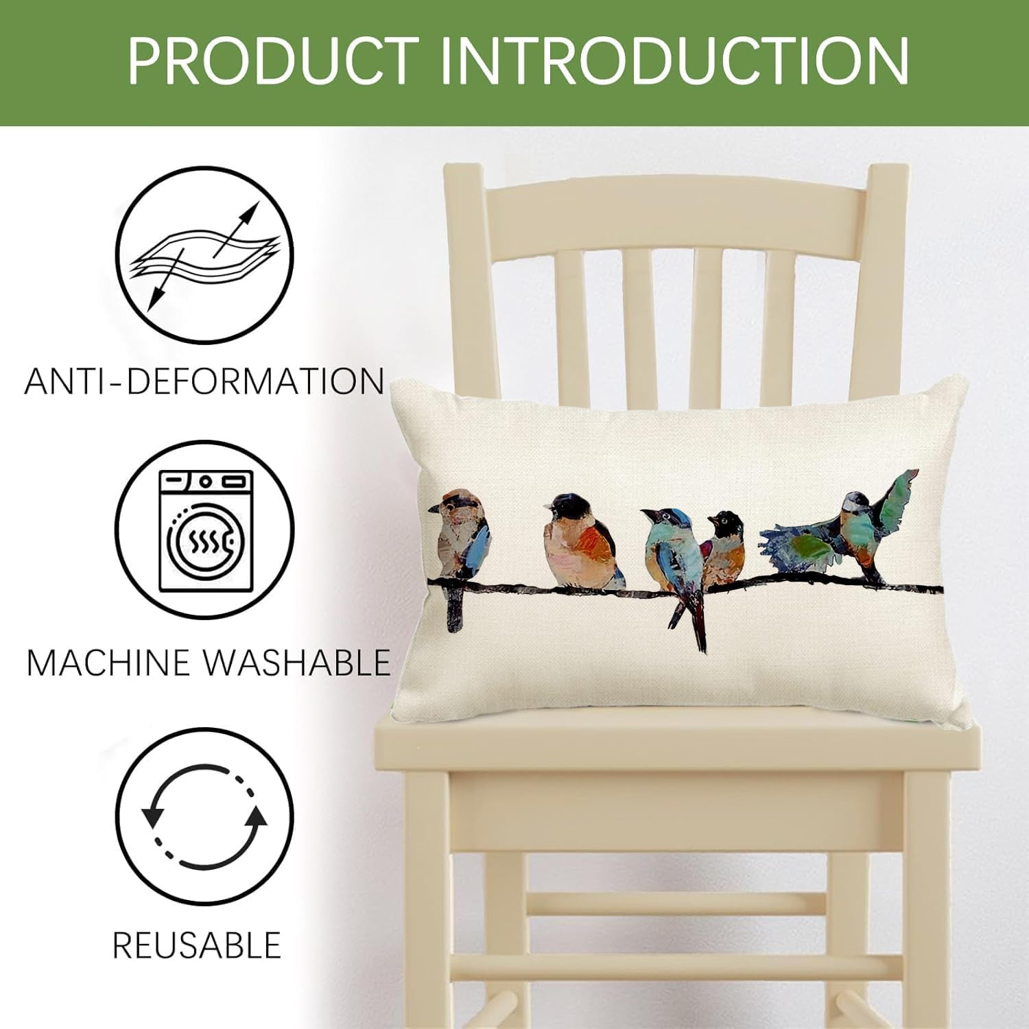 12x20 Lumbar Pillow Decorative Throw Pillows,Small Hand-Painted Outdoor Birds Pi