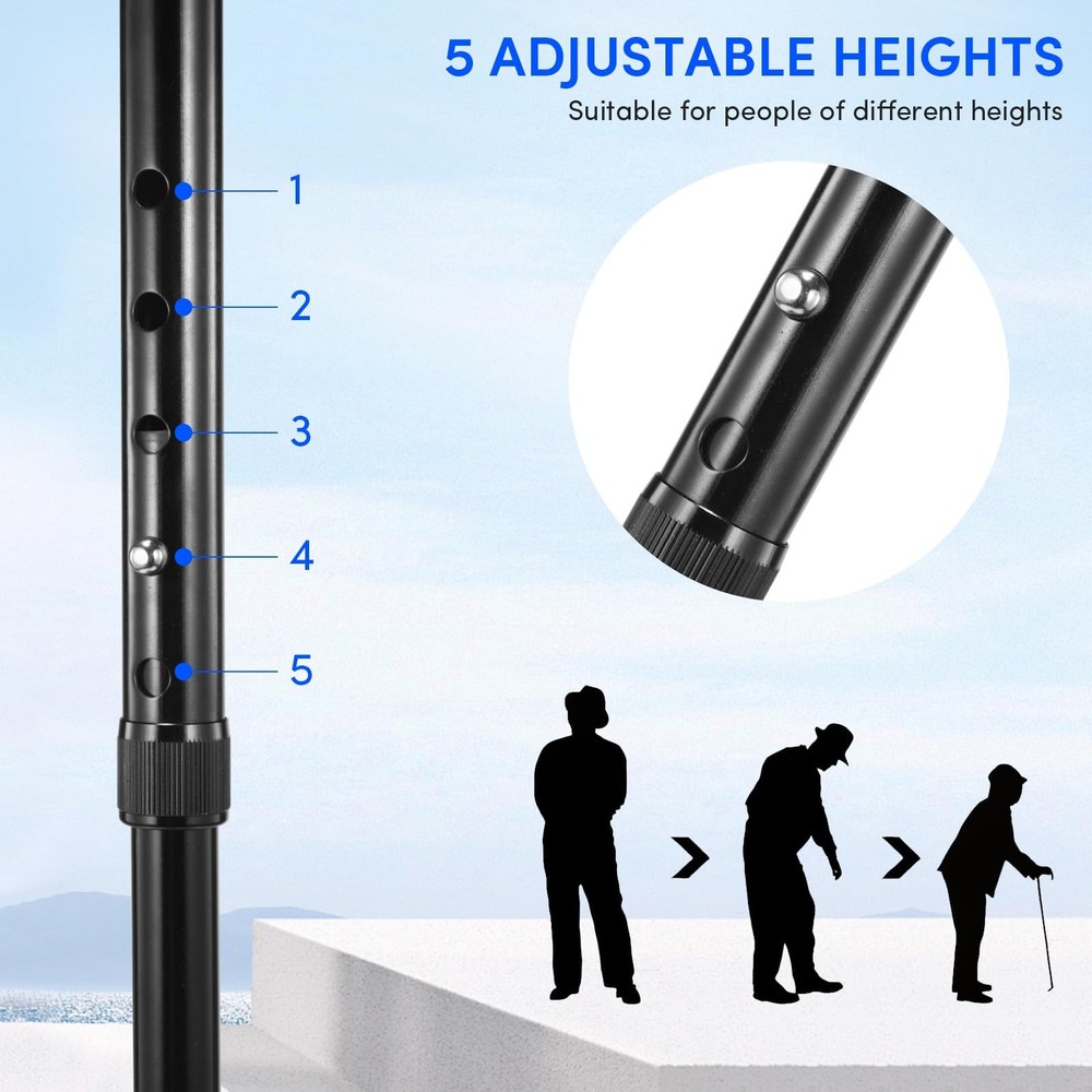 Cane with Seat Foldable Lightweight Walking Cane with LED Light Adjustable Wa...
