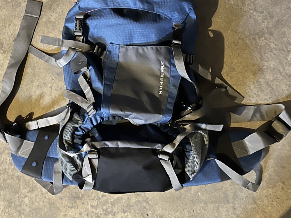 High Sierra Explorer 55 Camping Hiking Blue Backpack Frame Back Design