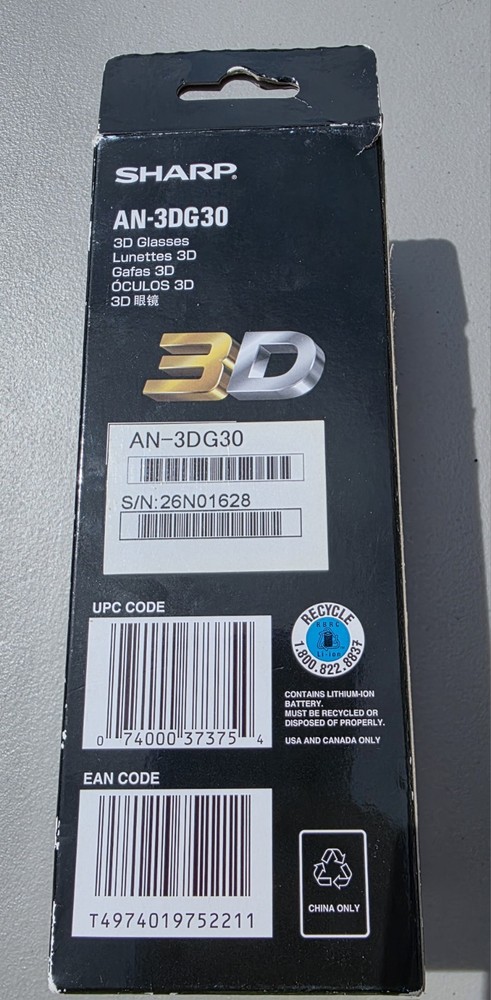 SHARP AN-3DG30 3D Glasses - New open box