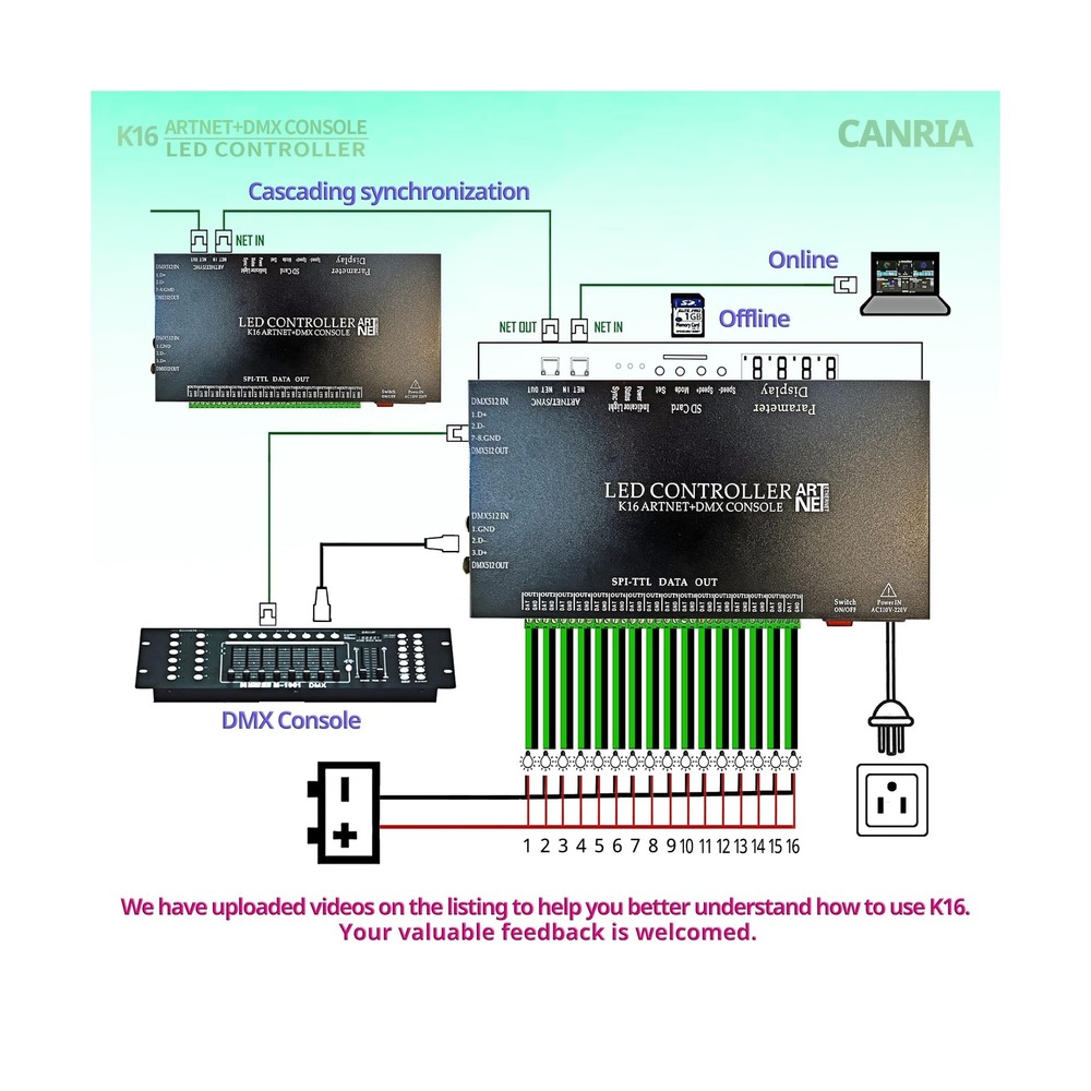 K16 ARTNET+DMX CONSOLE LED CONTROLLER, Professional Lighting Control, Suitabl...