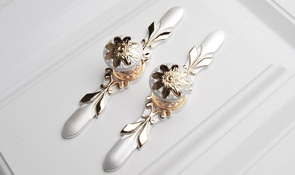 MFYS Gold Flower&Ivory white Base plate Drawer Knobs Cabinet pull
