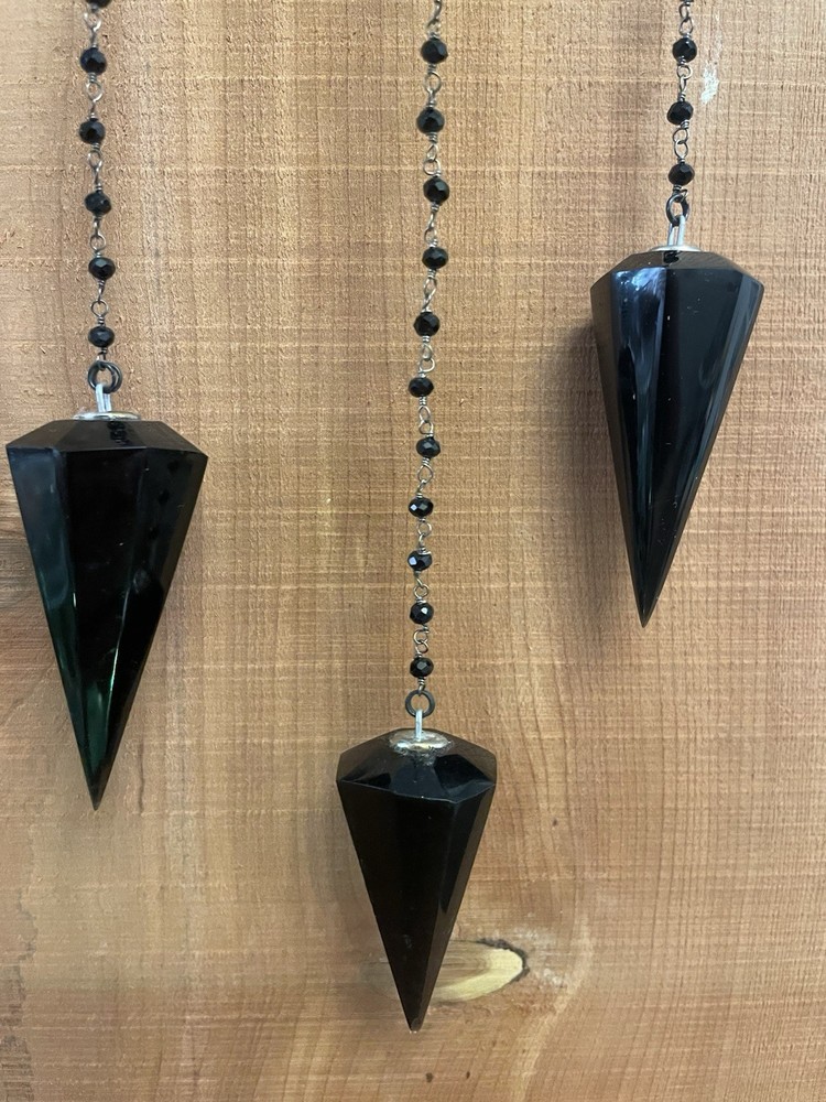 Black Obsidian Faceted Crystal Pendulum Divination Tools Dowsing Beaded Chain