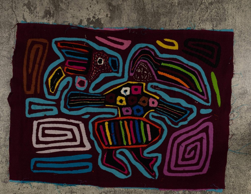 Classic Maroon And Turquoise Flying Witch Mola
