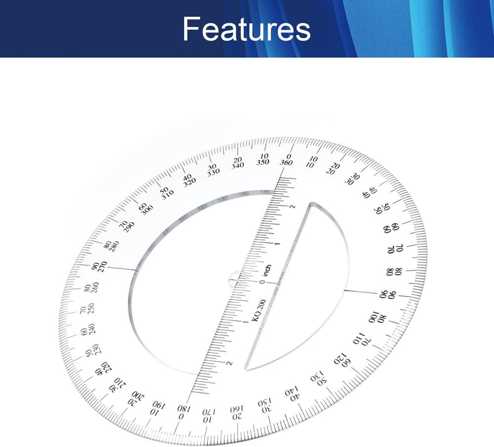 360 Degree Clear Protractor 20Cm/8 Inch Diameter Plastic Math Protractors Circle