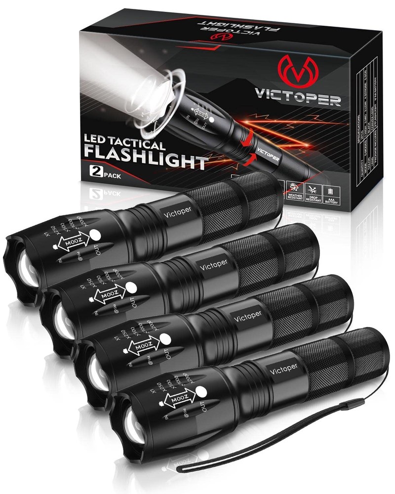LED Flashlight 4 Pack, Bright 2000 Lumens Tactical Flashlights High Lumens wi...