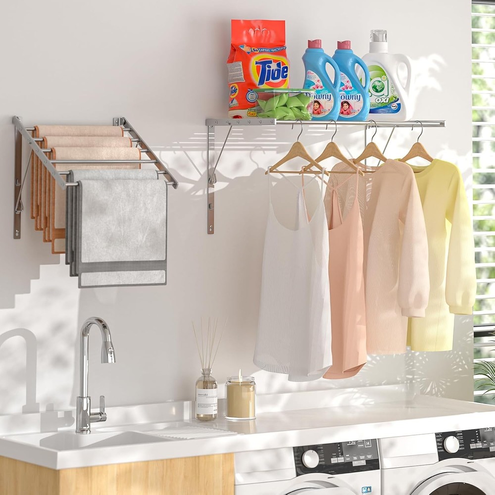 Wall Mounted Laundry Drying Rack, 29.92 inch Retractable Clothes Drying Rack, Fo