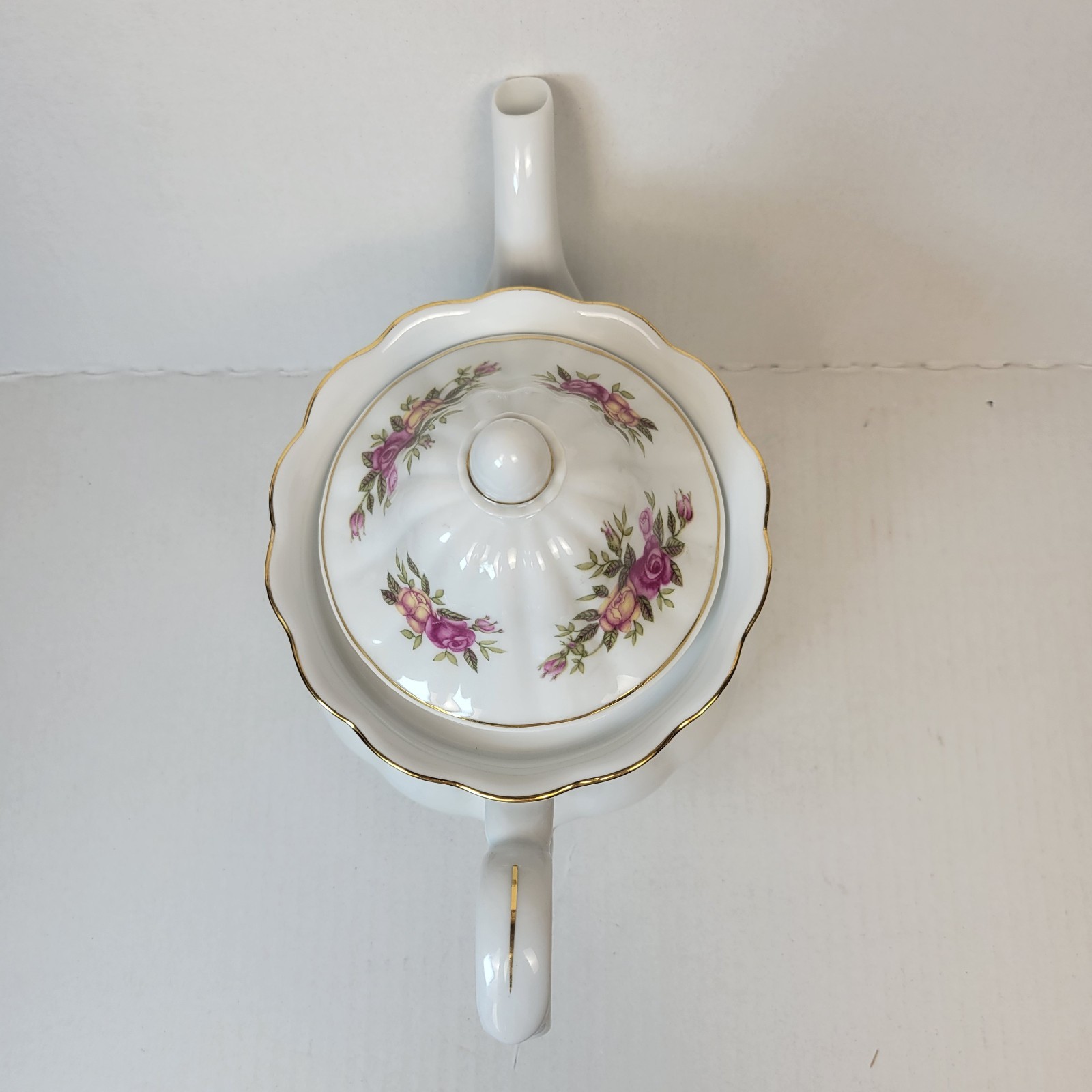 Crystal Clear Porcelain Teapot Pink Roses Gold Trim Poland Floral Tea Pot