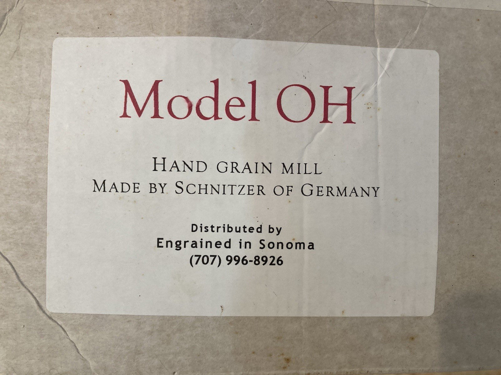 Schnitzer Model OH Hand Grain Mill--millstone & durable metal frame--GERMANY