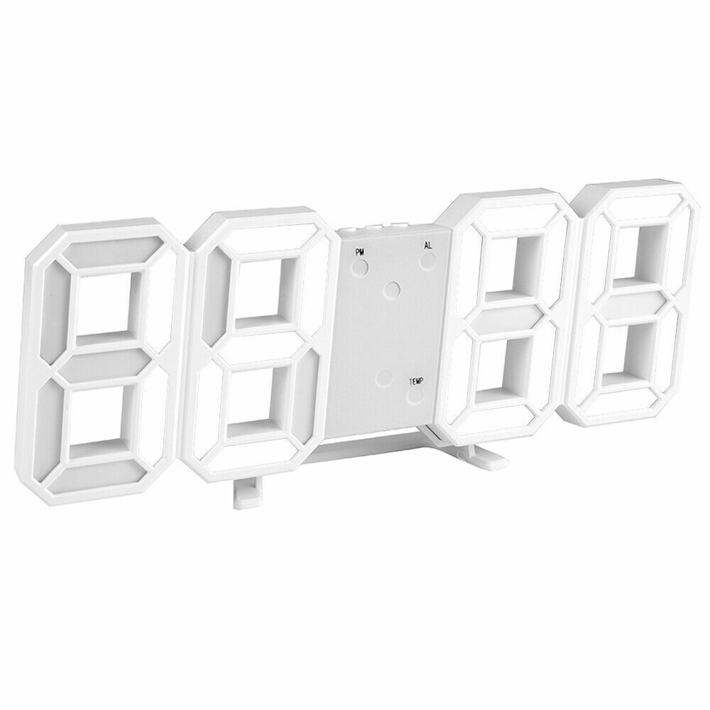 Digital 3D LED Wall Desk Alarm Clock 9.7" Brightness Adjustable Gift Present