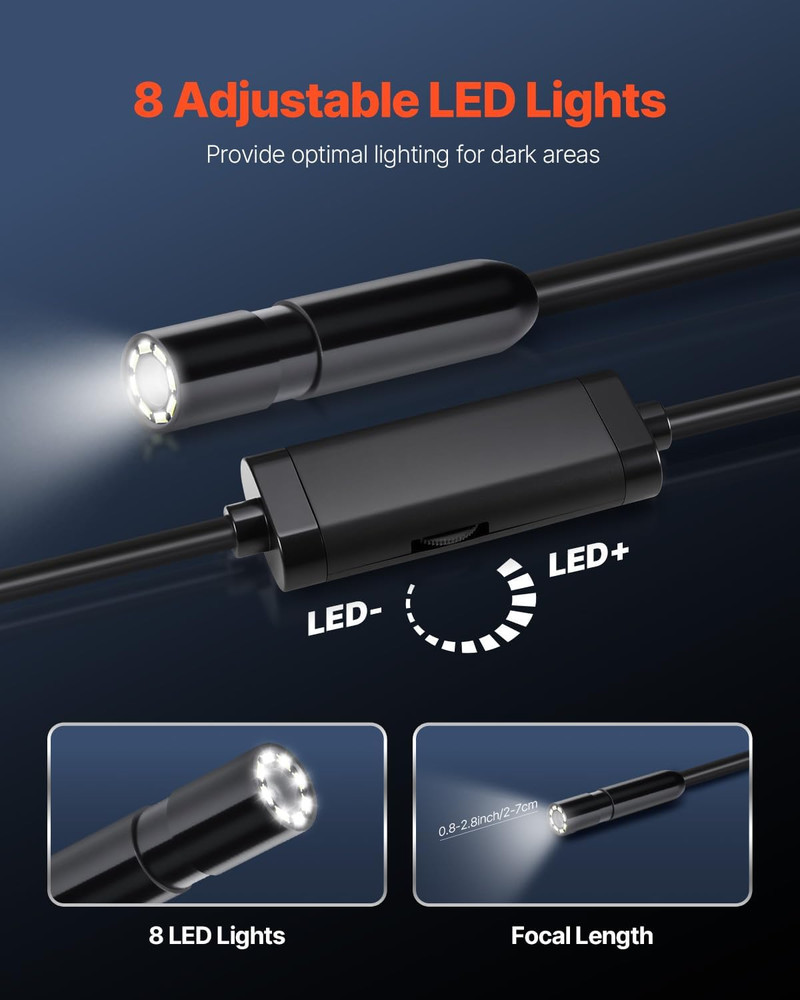 Endoscope Camera with 49.2FT Semi-Rigid Cable, 1920P HD Borescope for Android &