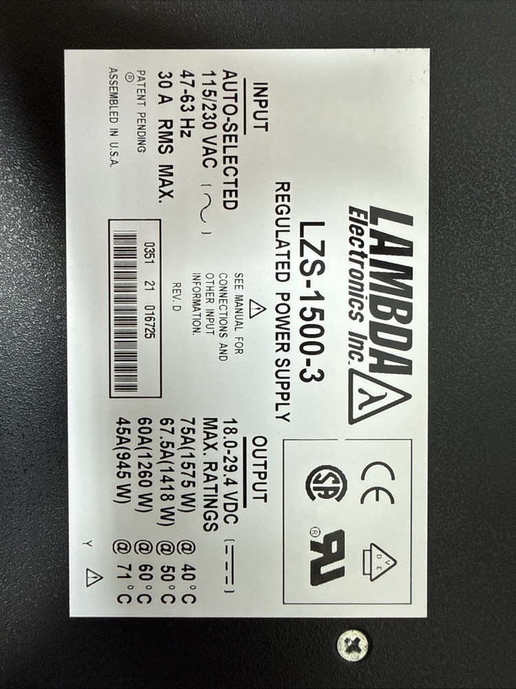 Lambda Power Supply LZS-1500-3 P0904HM (See Notes)