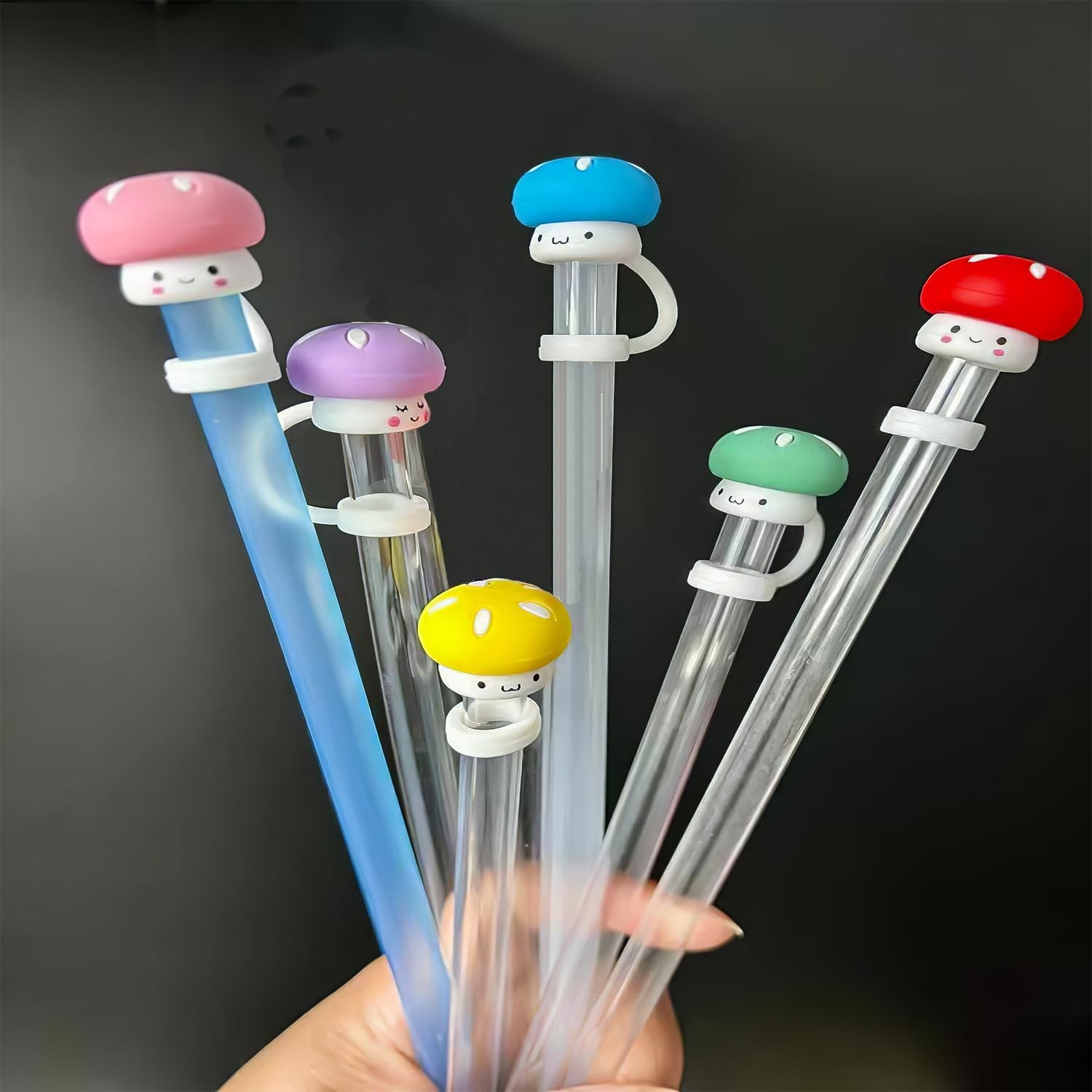 6Pcs Cute Mushroom Straw Covers Cap Compatible with Stanley Cup 30 40 oz, Smi...