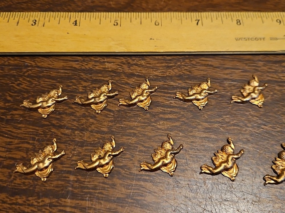 Lot Of 10 Flying Cherubs France Vintage 60s Brass Stampings Findings Jewelry