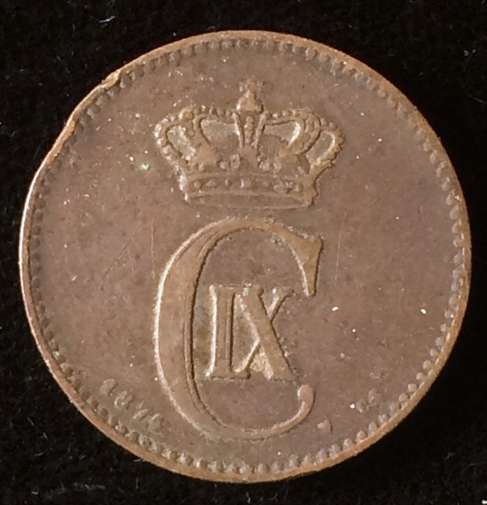 1874 Denmark Bronze 2 Ore, King Christian IX